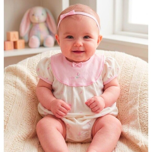 Baby Dior Other - Baby Dior VTG Infant White Pink Floral Embroidered One Piece Romper Size 3-6 M